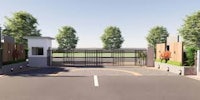 a 3d rendering of a gated entrance