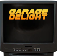 a television with the words garage delight on it