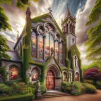 a church covered in ivy