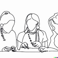 a drawing of a group of people sitting at a table