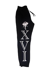 a black sweatpants with the word viii on them