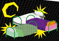 a black and white illustration of a bed