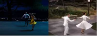 two pictures of a man and a woman dancing