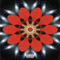 an image of a red flower with stars in the background