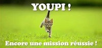 a cat running in the grass with the words yupi