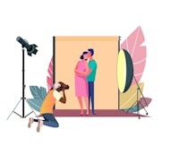 a man and a woman in front of a camera