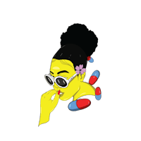 an illustration of a woman with sunglasses and pills