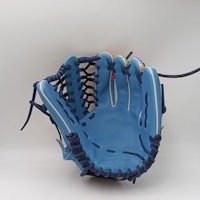 a blue baseball glove on a white background