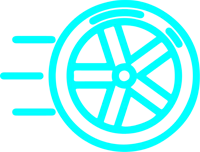 a blue wheel icon on a black background