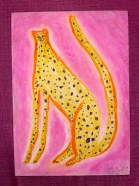 a painting of a cheetah on a pink background