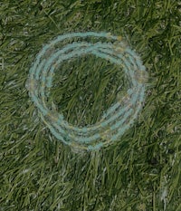 a blue and green beaded bracelet laying on the grass