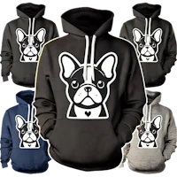a set of hoodies with a french bulldog on them