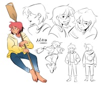 a series of drawings of a girl holding a canoe