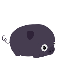 a cartoon pig with big eyes sitting on a black background
