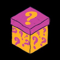 a gift box with question marks on it