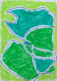 a drawing of a green and blue piece of paper