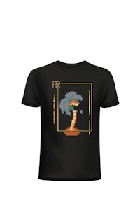 a black t - shirt with an image of a bonsai tree