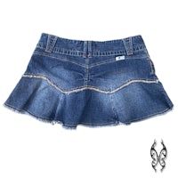 a girl's denim skirt with a ruffled hem
