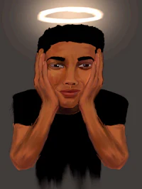 a drawing of a man with a halo over his head