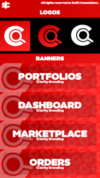 a red and white banner with different logos on it