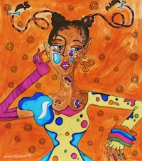 a painting of a woman in a colorful dress