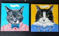 two paintings of cats wearing bow ties