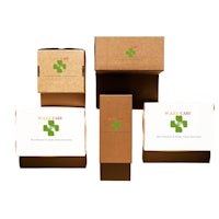four cardboard boxes with a logo on them