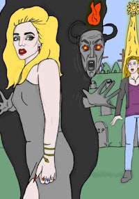 a cartoon of a woman and a demon standing next to each other