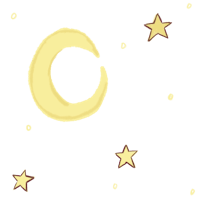 a drawing of a crescent and stars on a black background