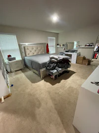 a bedroom with a bed and a dresser