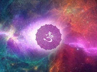 the om symbol on a purple background