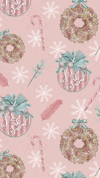 christmas wreaths and candy canes on a pink background