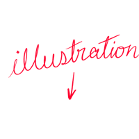 the word illustration is written in red on a black background