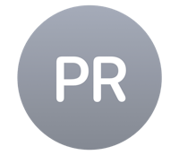 a gray button with the word pr on it
