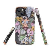a colorful phone case with cartoon characters on it
