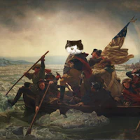 a painting of a cat on a boat in the delaware river