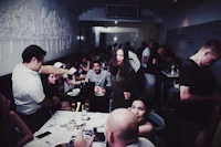 a group of people at a restaurant