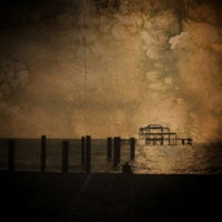 a man is flying a kite over a body of water