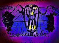 a drawing of an angel on a purple background