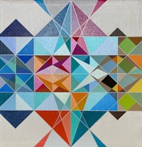 a painting with colorful geometric shapes on a white background