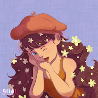 a girl with long brown hair and flowers on her head