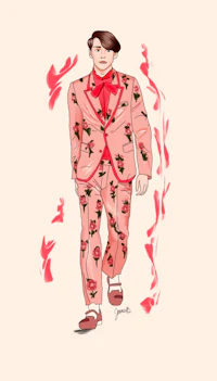 an illustration of a man in a pink suit