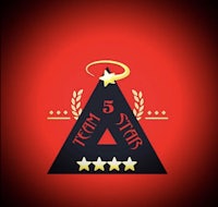a logo with stars and a triangle on a red background