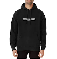 a man wearing a black hoodie with a white logo on it