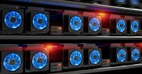 a row of servers with blue lights on them