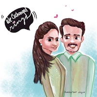 a cartoon illustration of a man and woman standing next to each other