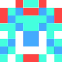 a pixelated image of a square with blue and red squares