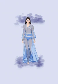 an illustration of a woman in a blue dress