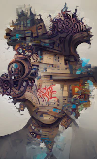 an image of a man with a lot of graffiti on his head