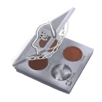 a makeup palette with a silver ring on it